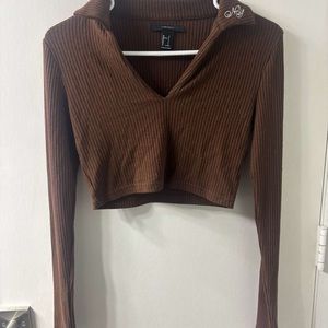 Forever 21 Brown Polo Collar Ribbed Blouse